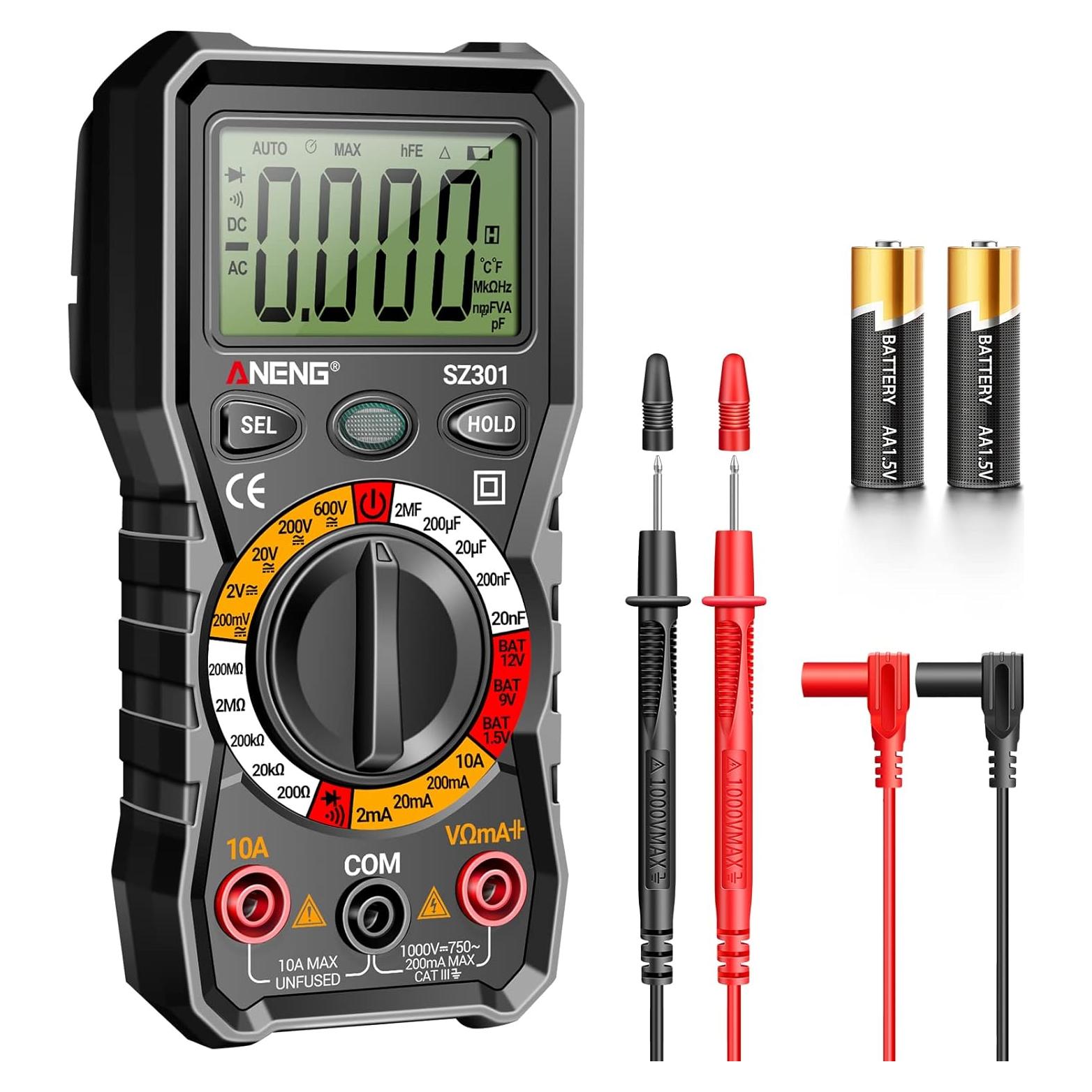Multímetro Digital ANENG SZ301 - Voltímetro CA/CC, Medidor de Ohmios