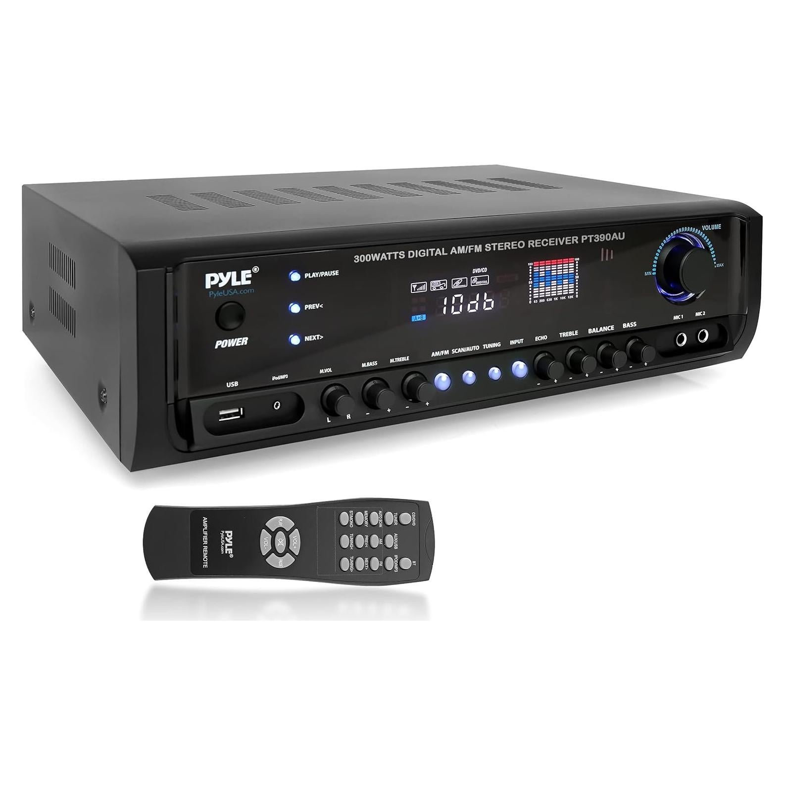 Amplificador Estéreo Pyle PT390AU.5 - 300W 4 Canales con USB y RCA