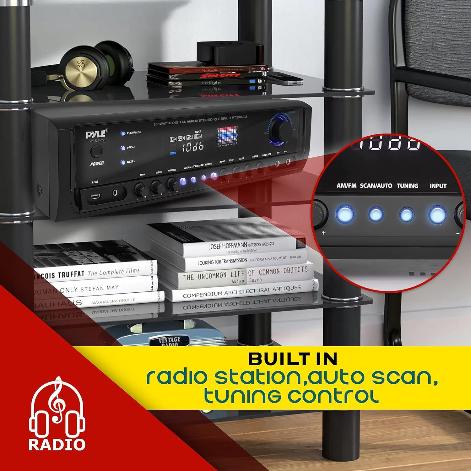 Amplificador Estéreo Pyle PT390AU.5 - 300W 4 Canales con USB y RCA