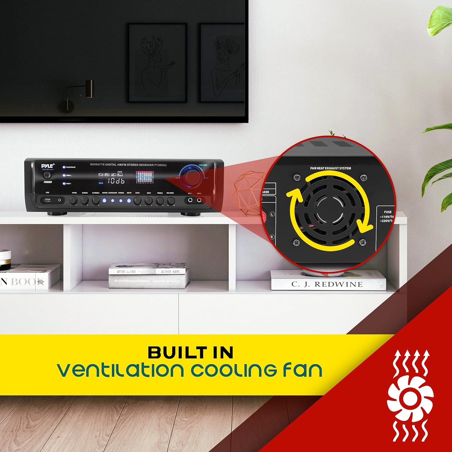 Amplificador Estéreo Pyle PT390AU.5 - 300W 4 Canales con USB y RCA