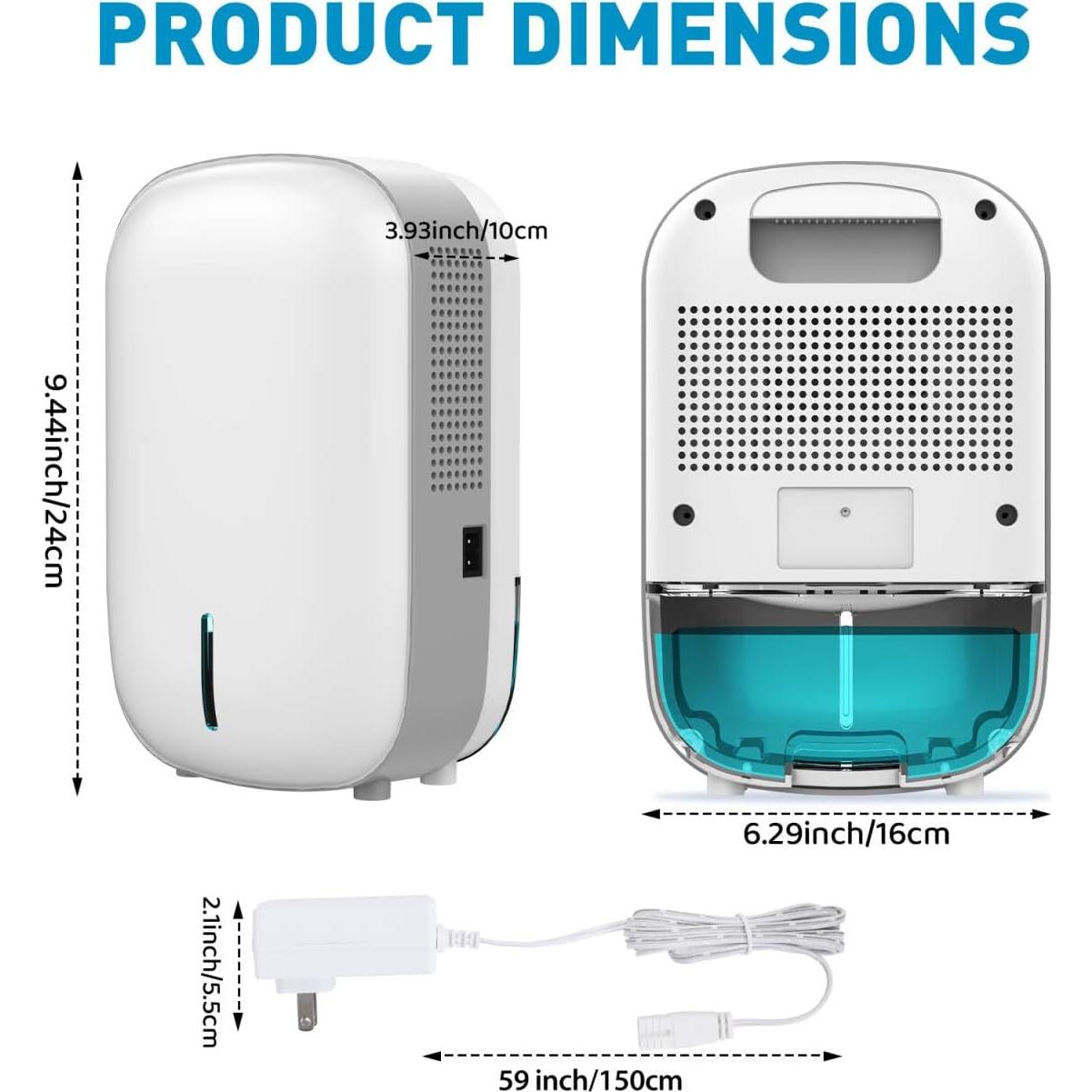 Deshumidificador Mini Bangnics 500ml Silencioso 25W Blanco