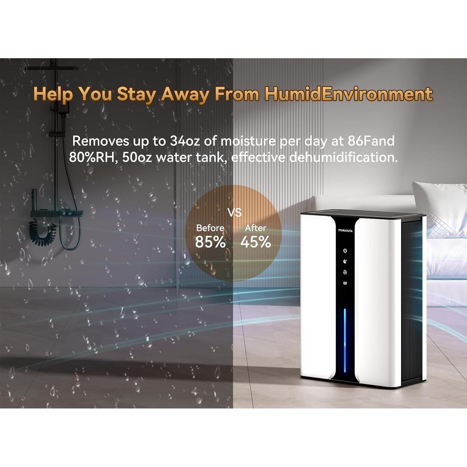 Deshumidificador PTHRAOUTA H10-1 95oz 2.81L Ultra Silencioso