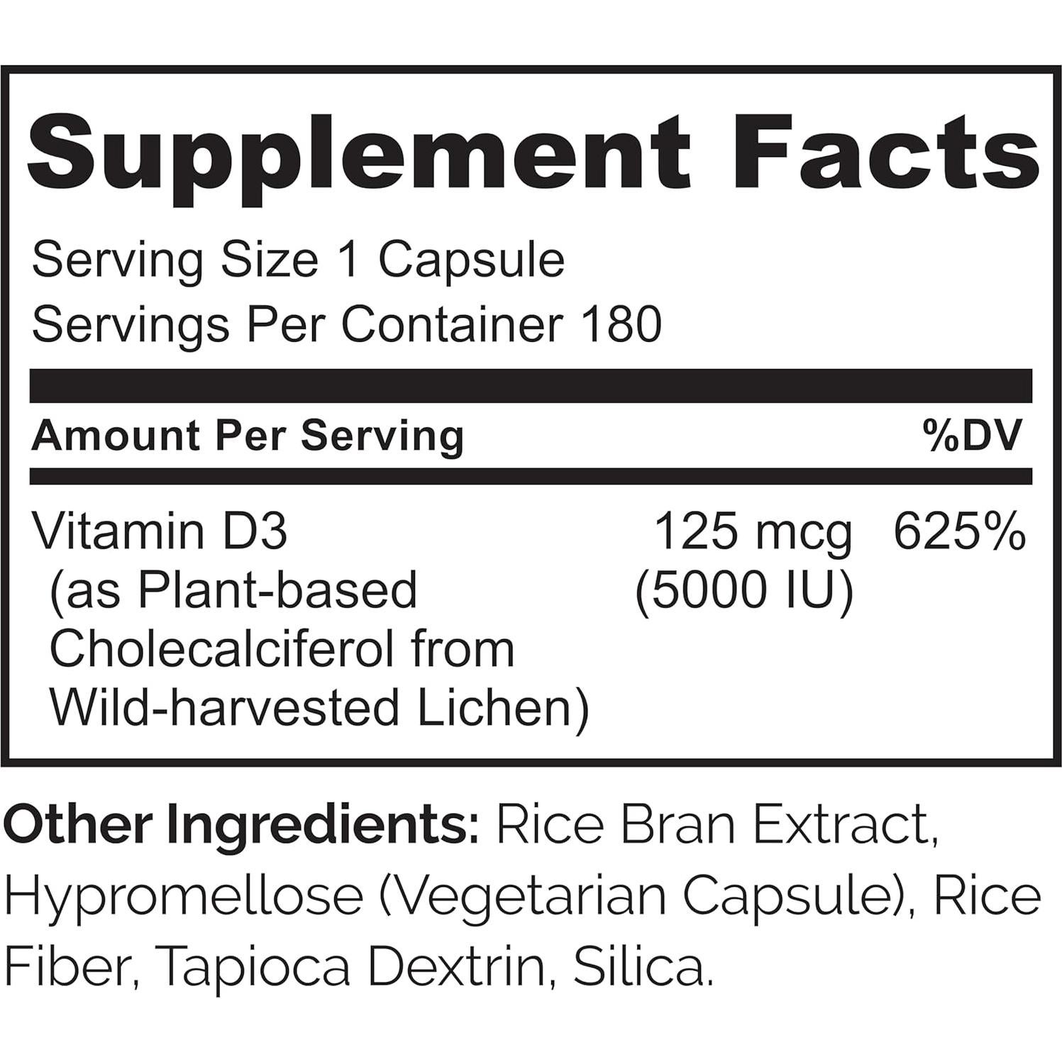 Vitamina D3 Vegana NATURELO 5000 UI - 180 Cápsulas