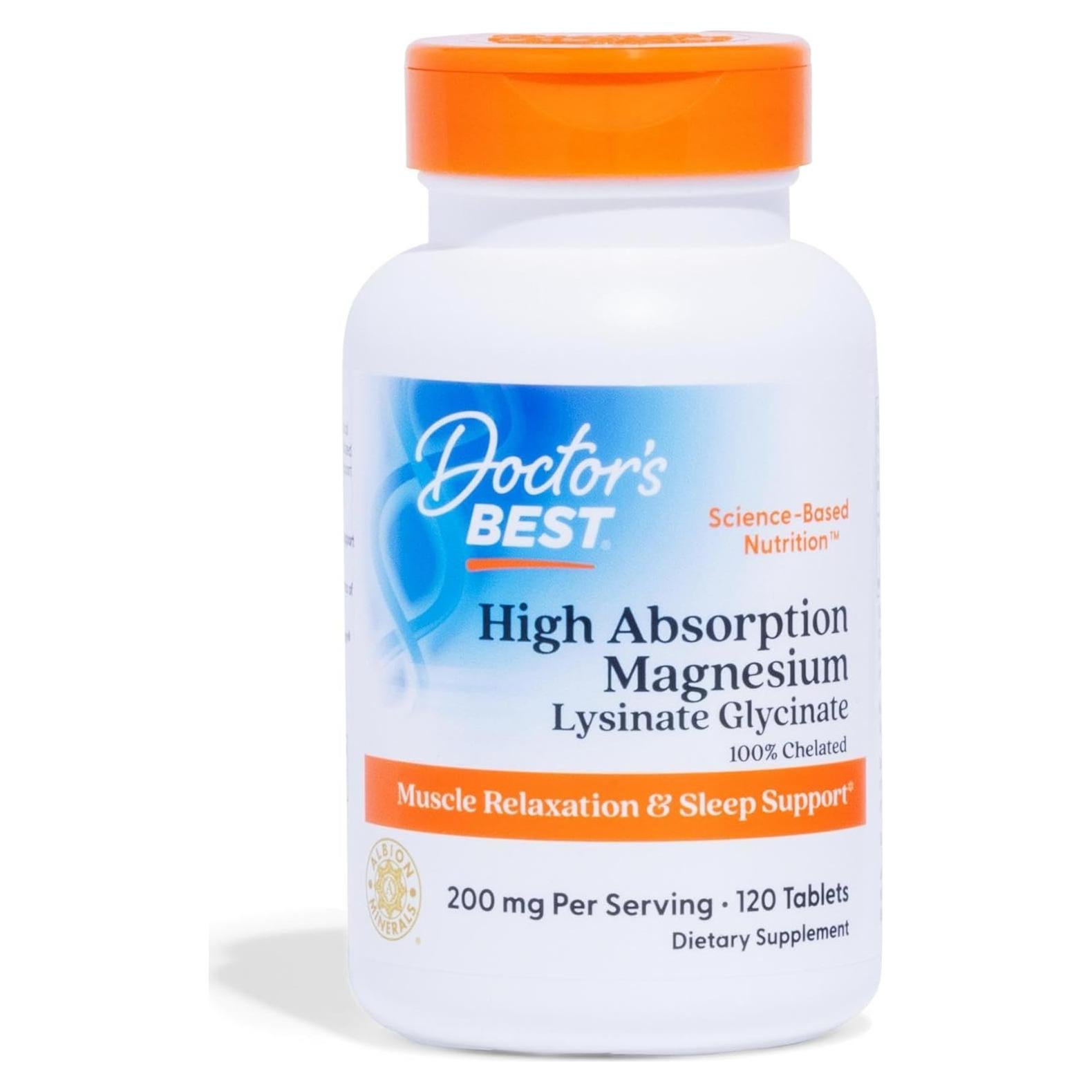 Suplemento de Magnesio Glicinato Lisinado Doctor's Best 200mg - 120 Tabletas