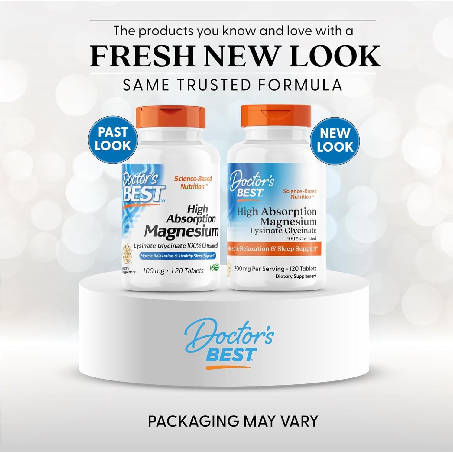 Suplemento de Magnesio Glicinato Lisinado Doctor's Best 200mg - 120 Tabletas