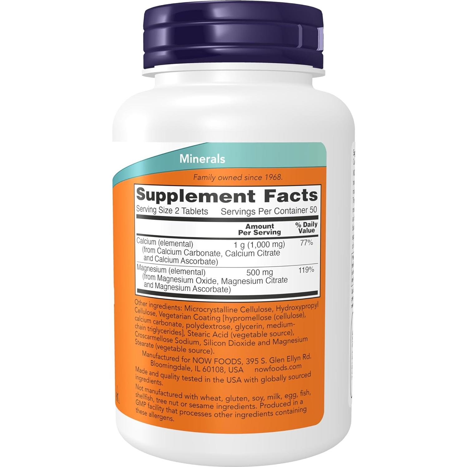 Suplemento de Calcio y Magnesio 2:1 NOW Foods 100 Tabletas