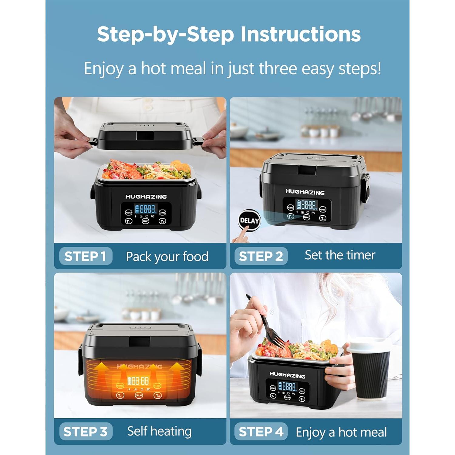 Caja de Almuerzo Eléctrica Hugmazing 1100ML Inalámbrica