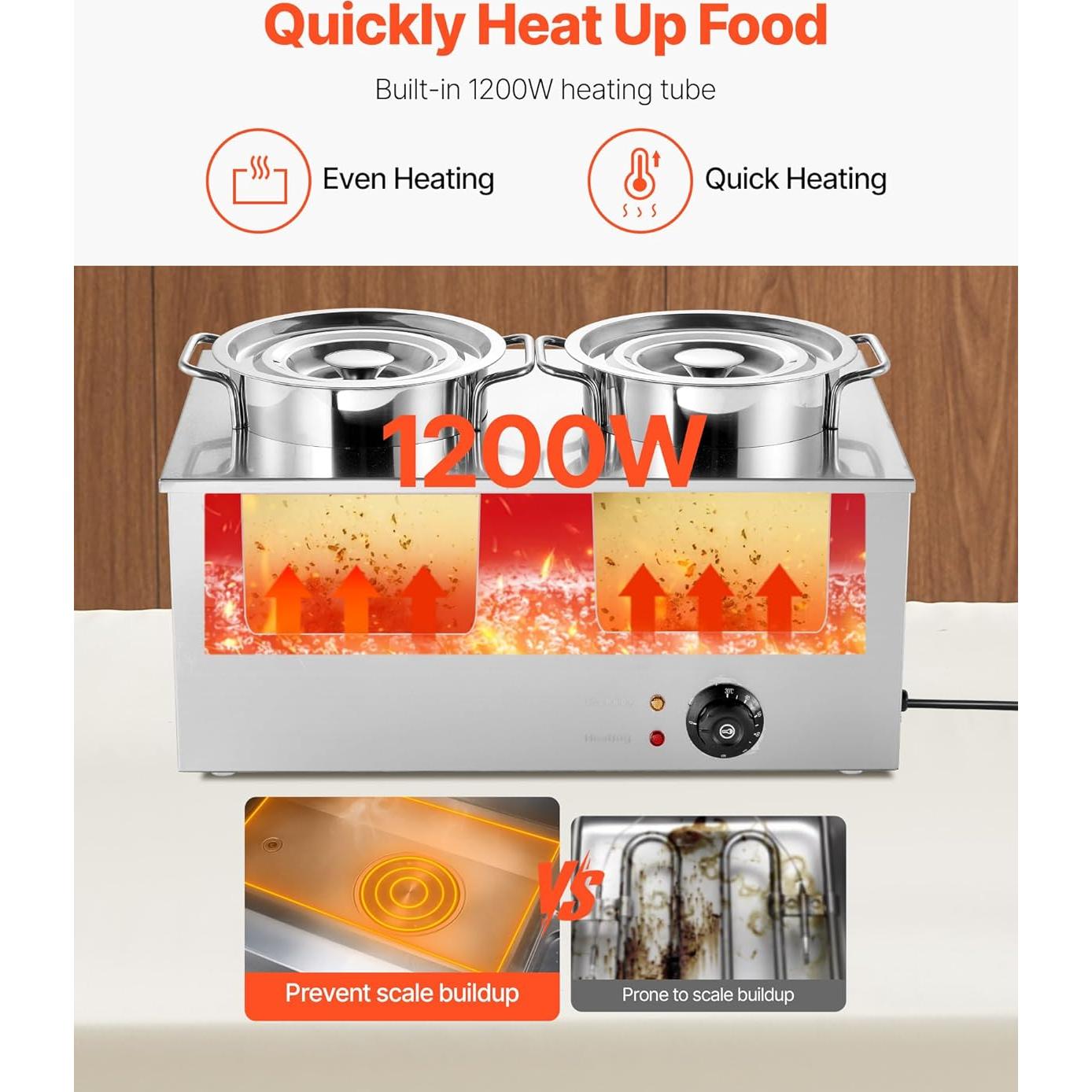 Calentador de Sopa Eléctrico VEVOR 2 Ollas 6.34QT 1200W