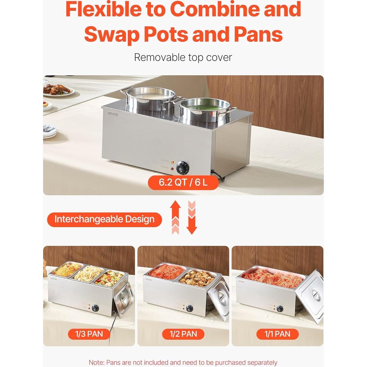 Calentador de Sopa Eléctrico VEVOR 2 Ollas 6.34QT 1200W