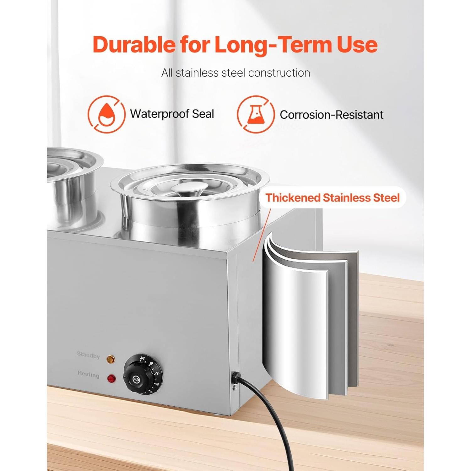 Calentador de Sopa Eléctrico VEVOR 2 Ollas 6.34QT 1200W