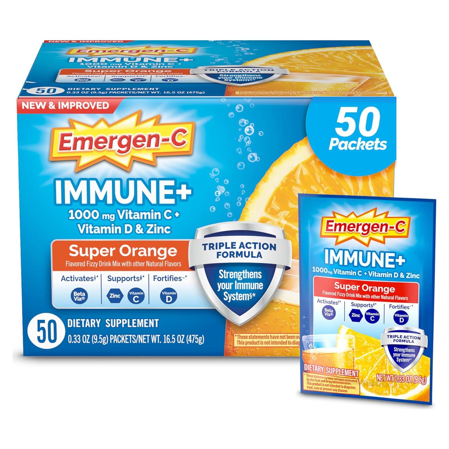Emergen-C Inmunidad+ Acción Triple 50 Paquetes Naranja 1000mg Vitamina C