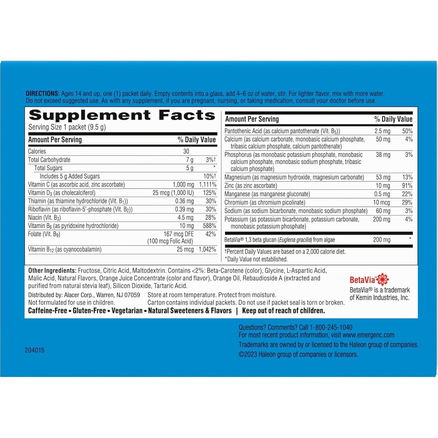 Emergen-C Inmunidad+ Acción Triple 50 Paquetes Naranja 1000mg Vitamina C