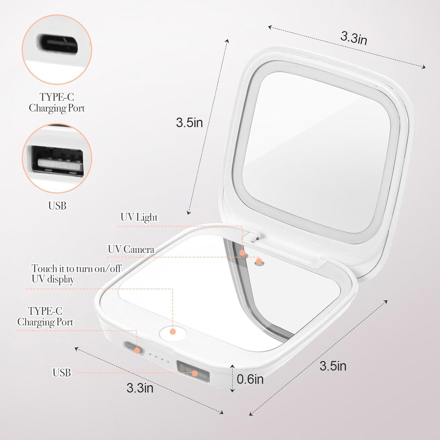 Espejo UV HiPai Doble Cara 1x/2x con Luz LED y Batería