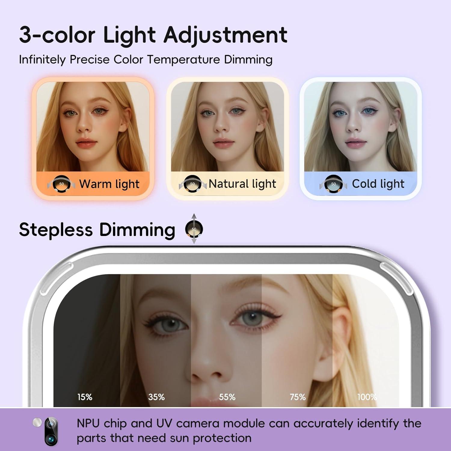 Espejo de Maquillaje Plegable inewme con Luz LED y Sensor UV