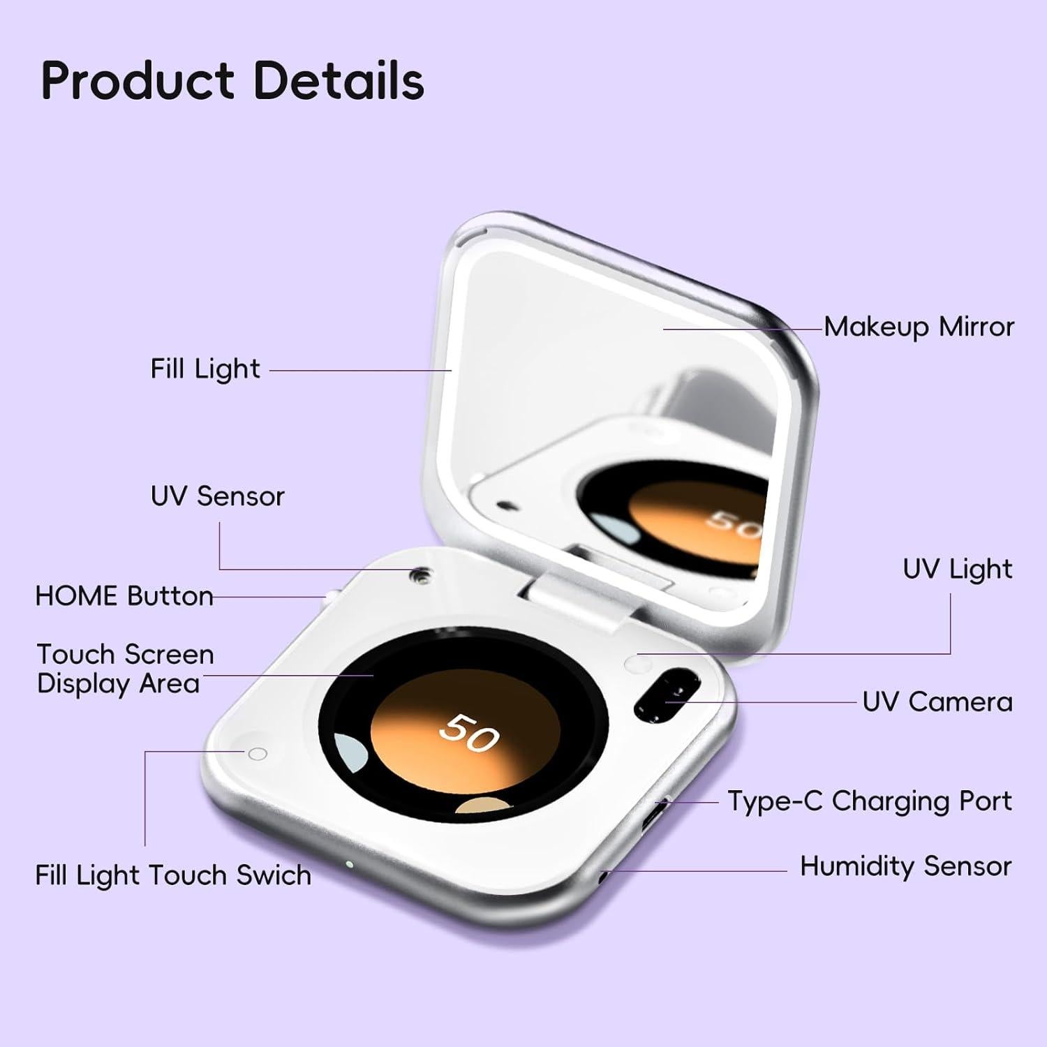 Espejo de Maquillaje Plegable inewme con Luz LED y Sensor UV