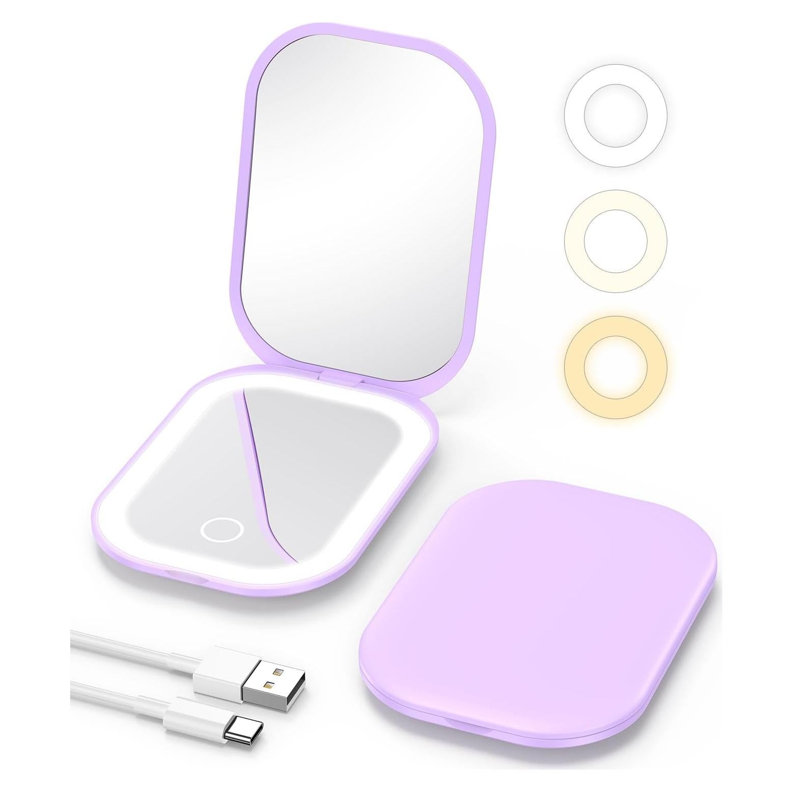 Espejo Compacto Iluminado Gospire 10.67x7.62cm 1X/3X Púrpura