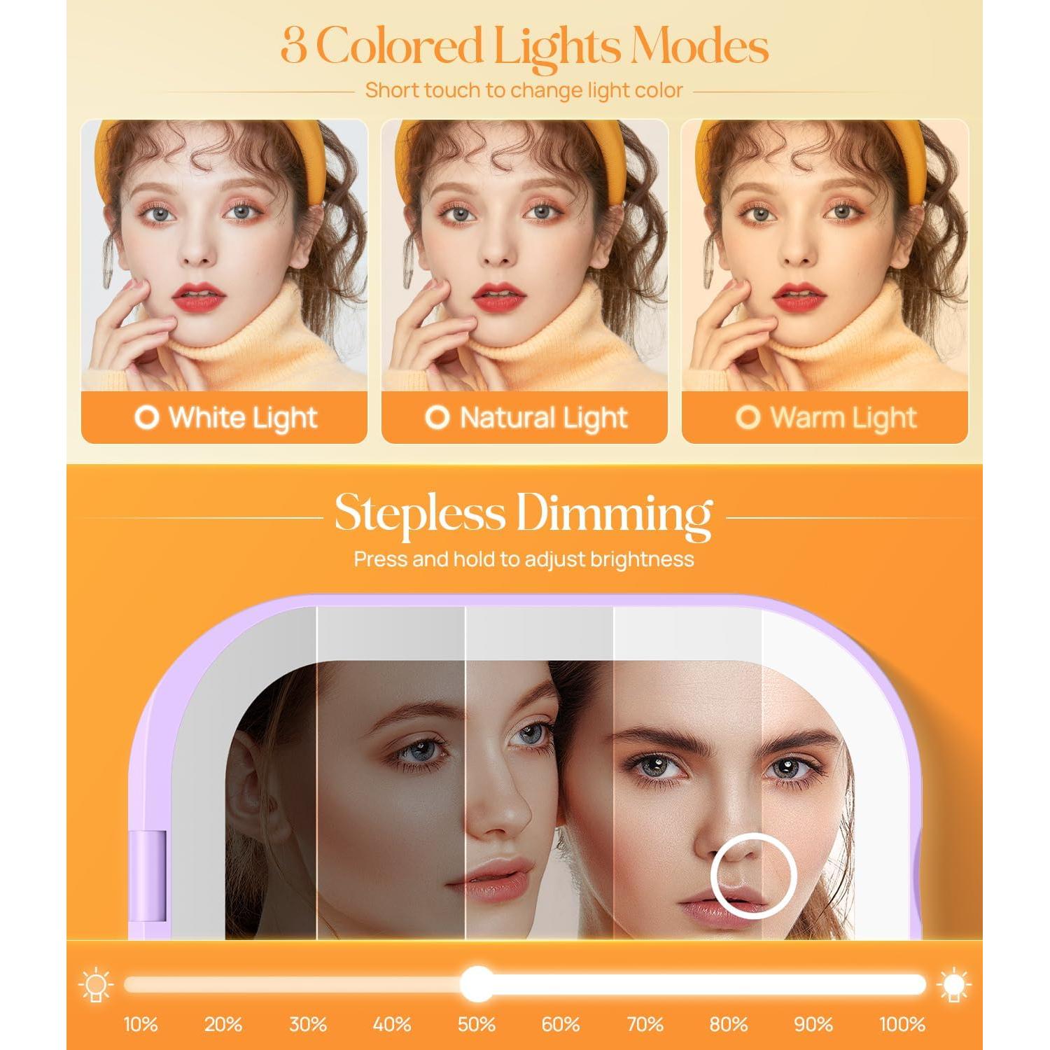 Espejo Compacto Iluminado Gospire 10.67x7.62cm 1X/3X Púrpura