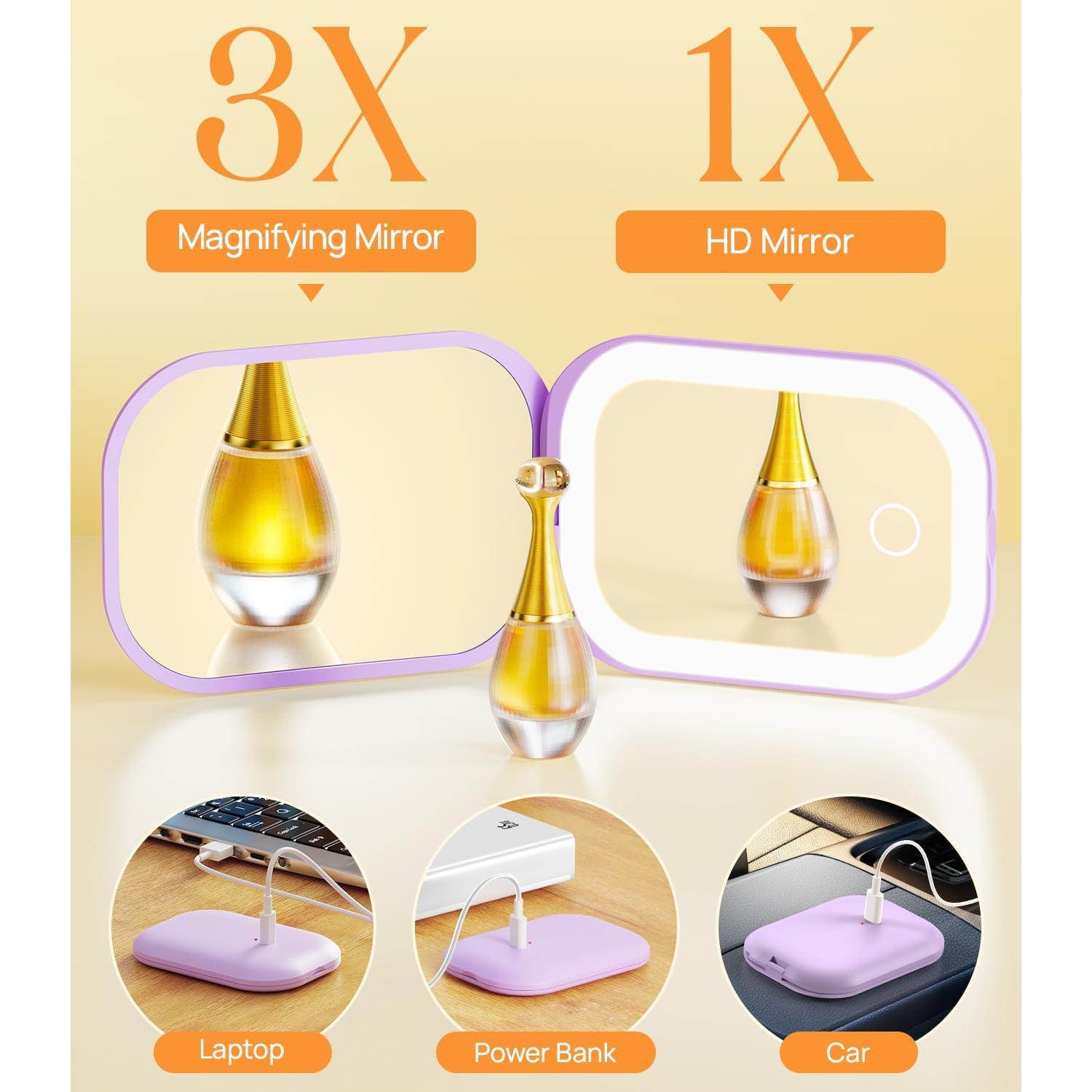 Espejo Compacto Iluminado Gospire 10.67x7.62cm 1X/3X Púrpura