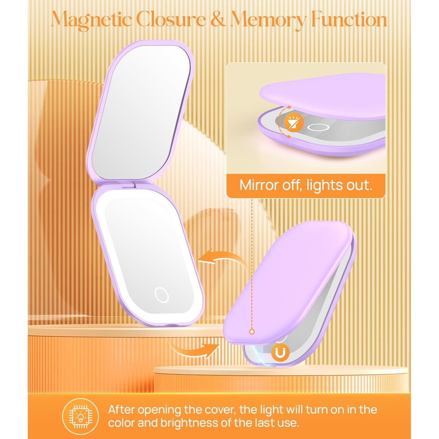 Espejo Compacto Iluminado Gospire 10.67x7.62cm 1X/3X Púrpura