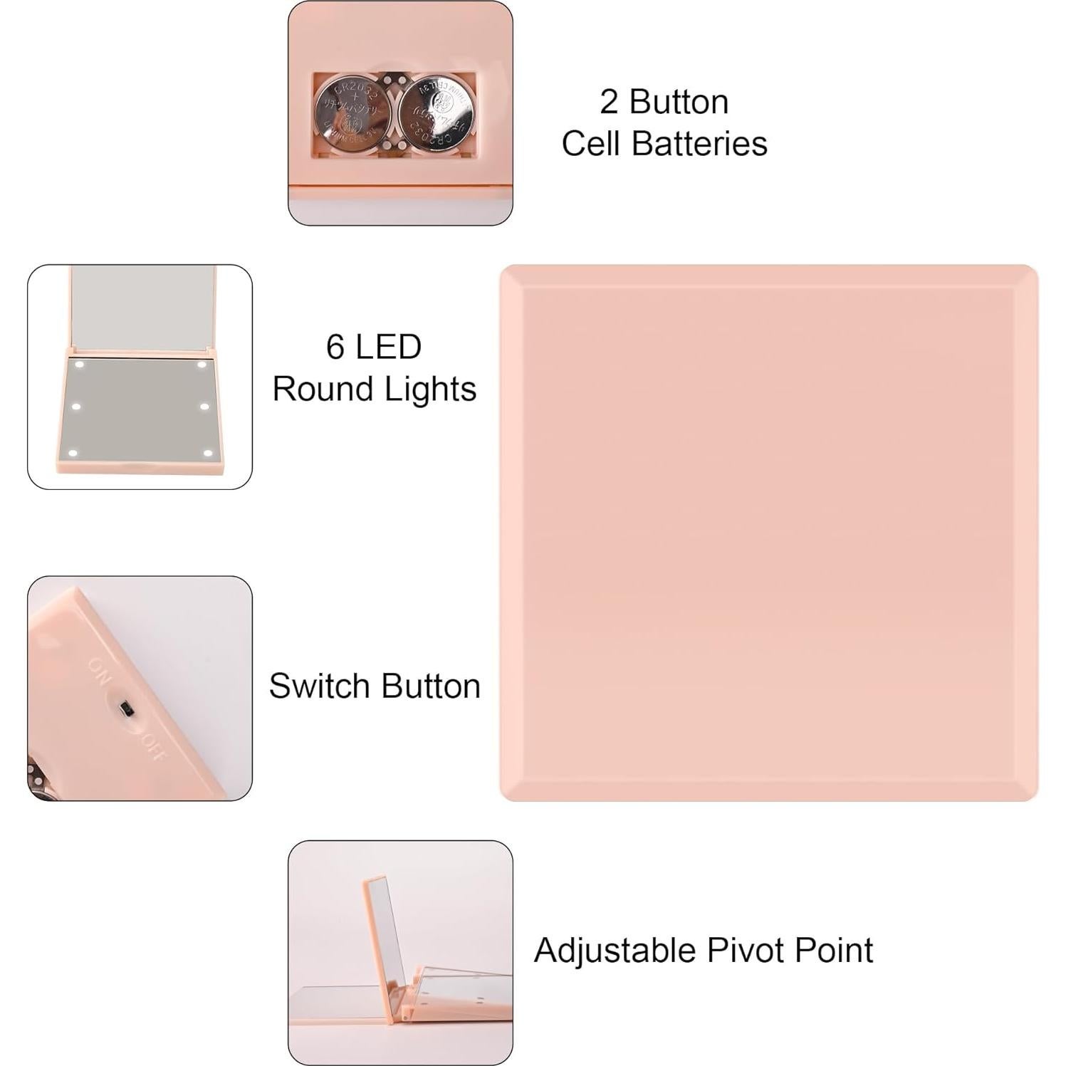 Espejo Compacto Iluminado QUELIEN Rosa 5x5cm con 6 LED