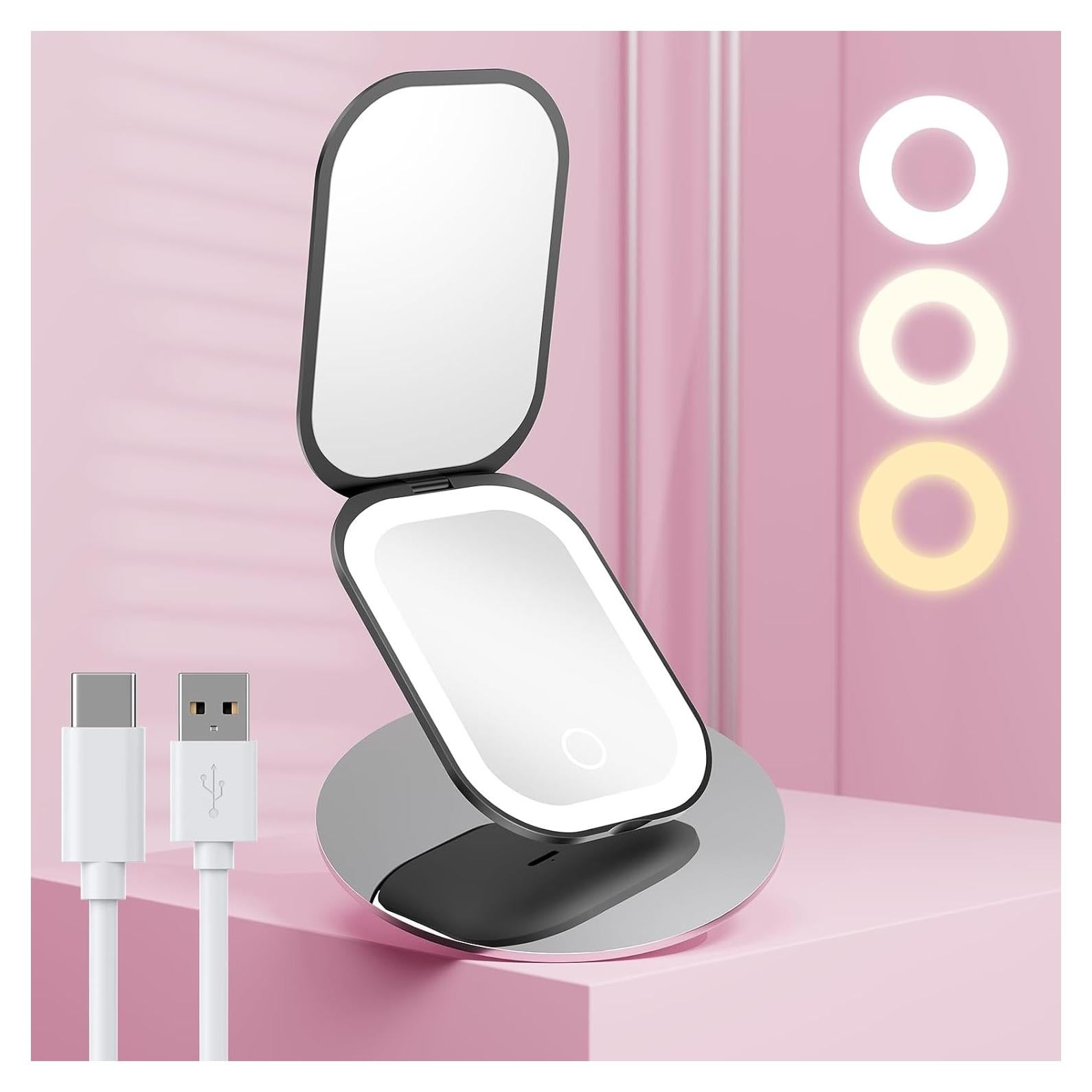 Espejo de Viaje Iluminado Benbilry Compacto 1X/3X Negro