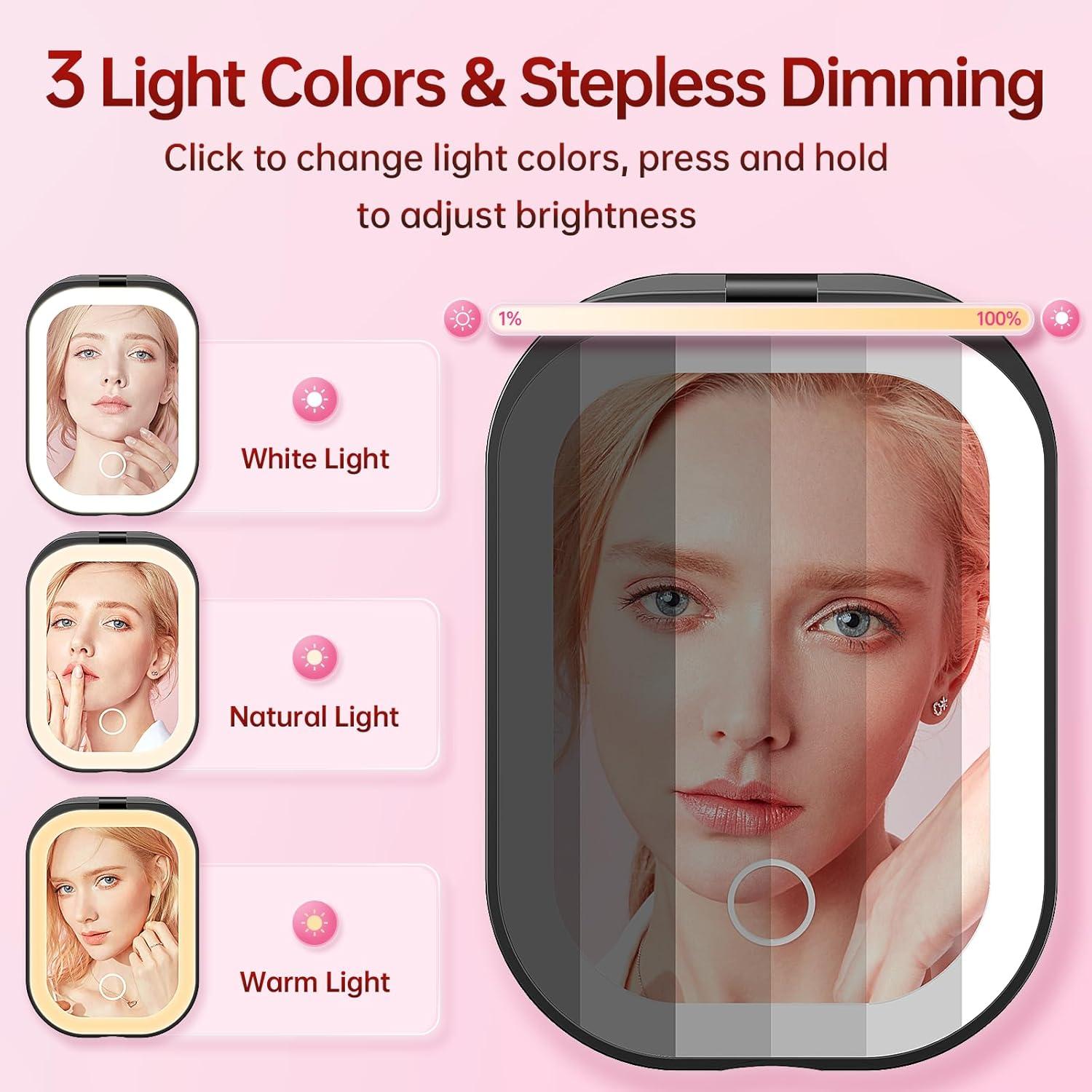 Espejo de Viaje Iluminado Benbilry Compacto 1X/3X Negro