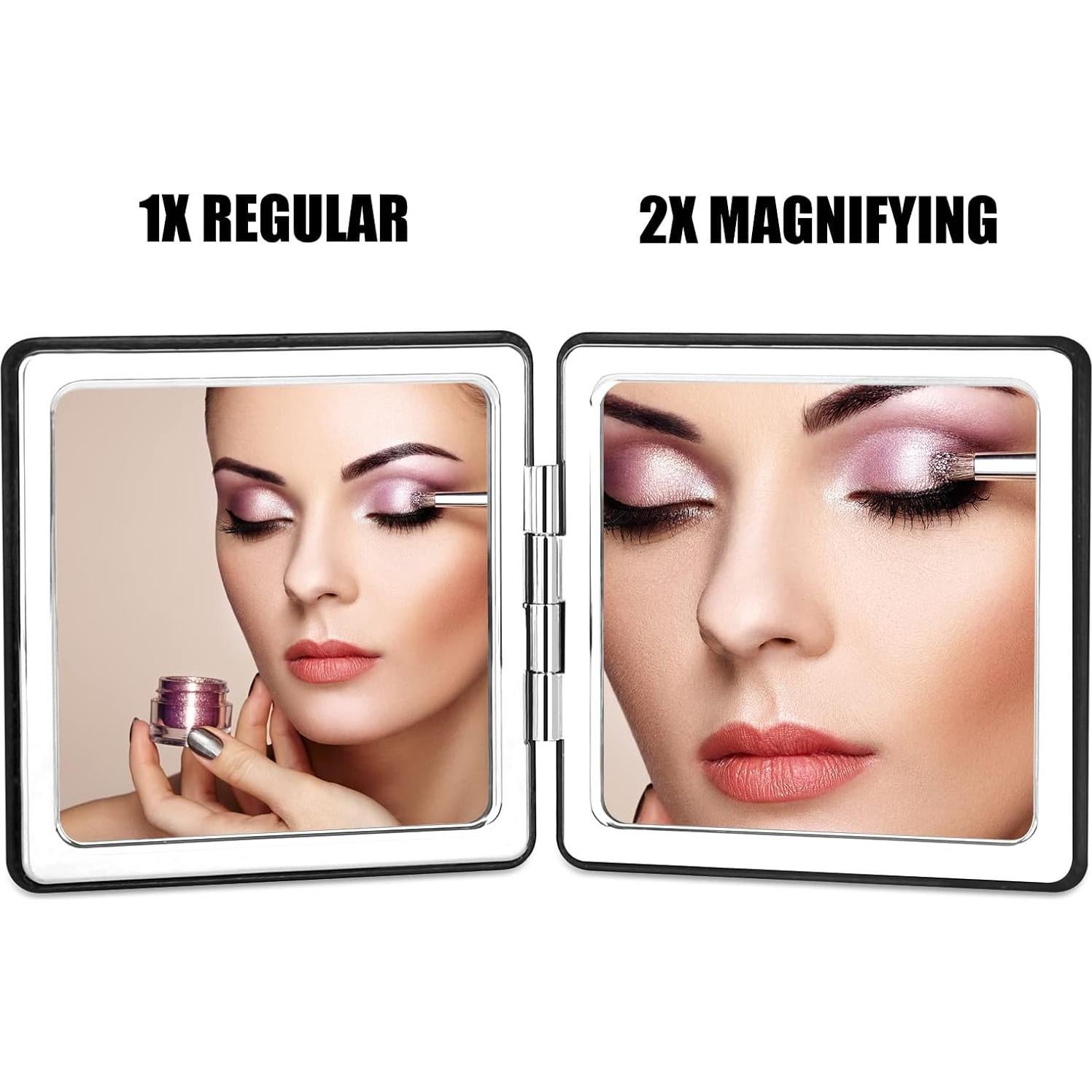 Espejo de Maquillaje Plegable YTLX 1x/2x Negro Compacto