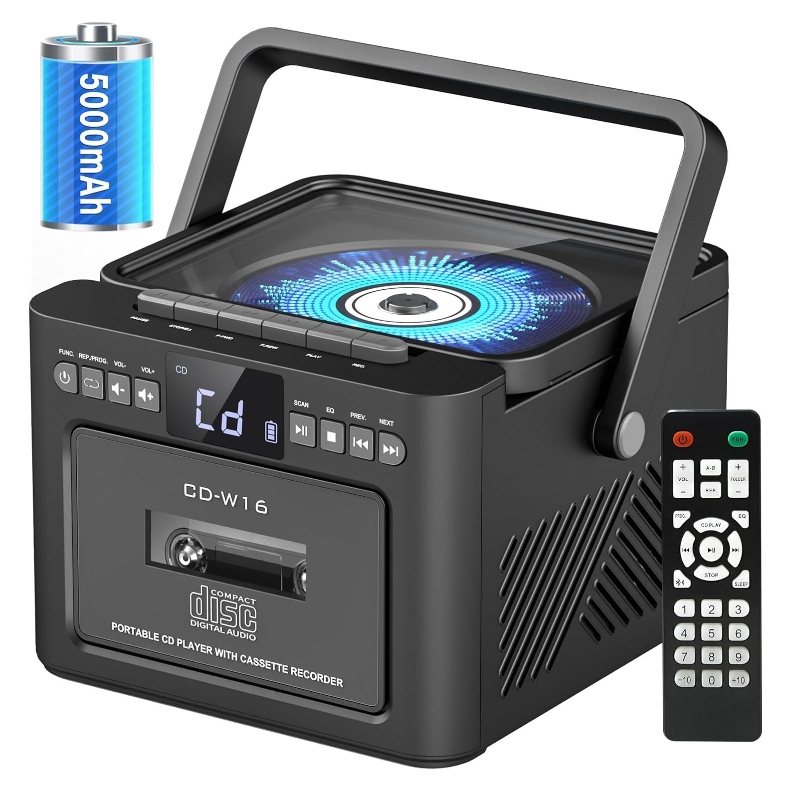 Reproductor de CD Boombox Sunoony CD-W16 Bluetooth 5.1 5000mAh