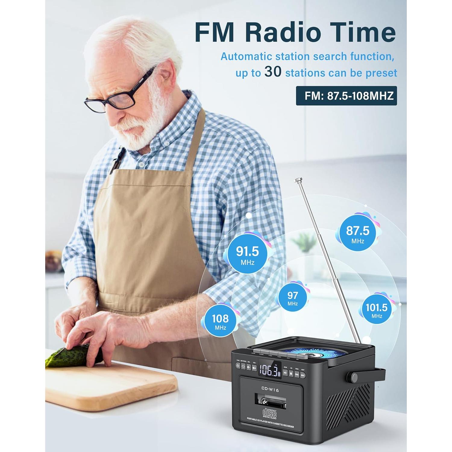 Reproductor de CD Boombox Sunoony CD-W16 Bluetooth 5.1 5000mAh