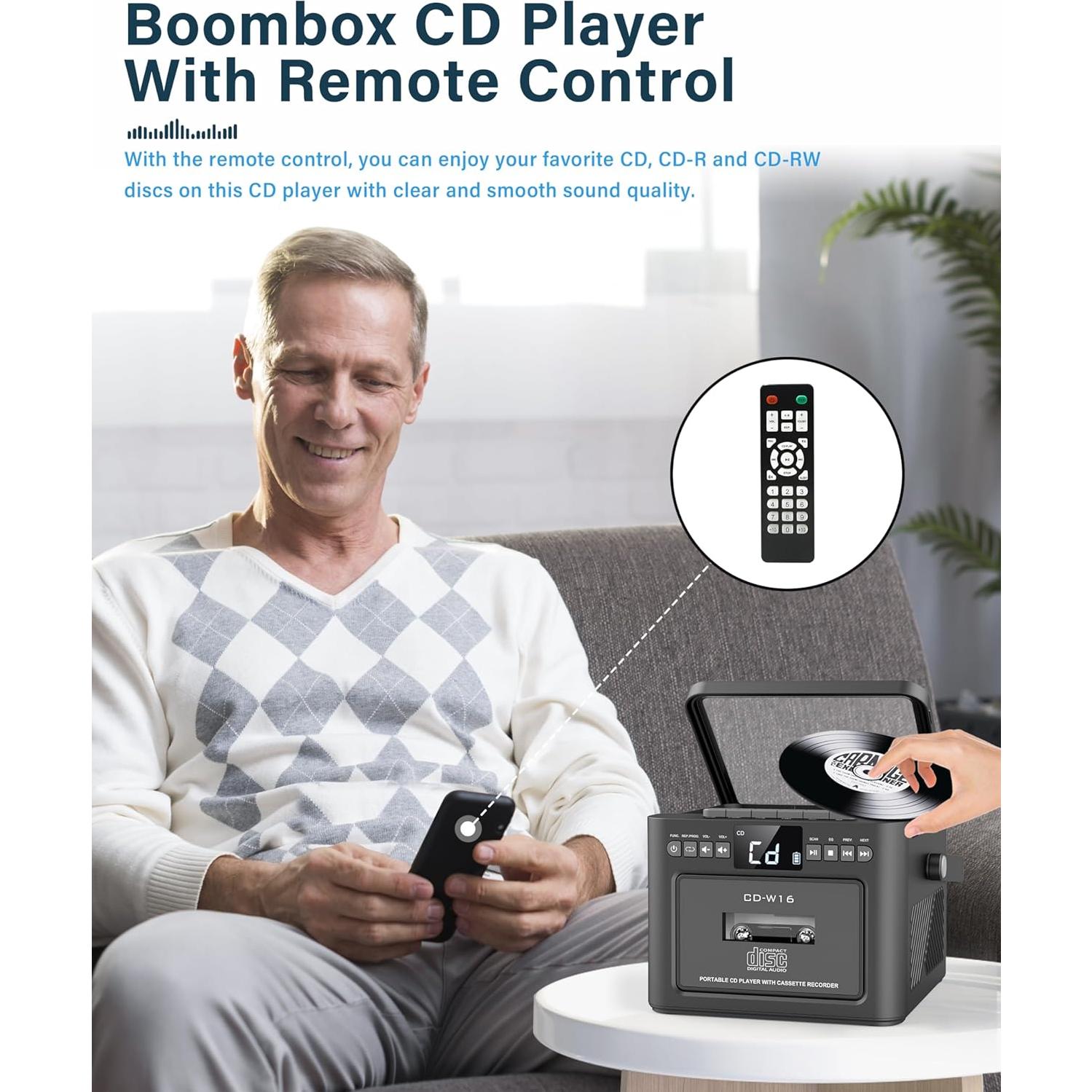 Reproductor de CD Boombox Sunoony CD-W16 Bluetooth 5.1 5000mAh