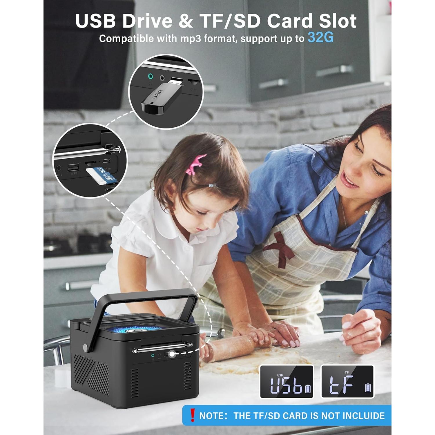 Reproductor de CD Boombox Sunoony CD-W16 Bluetooth 5.1 5000mAh