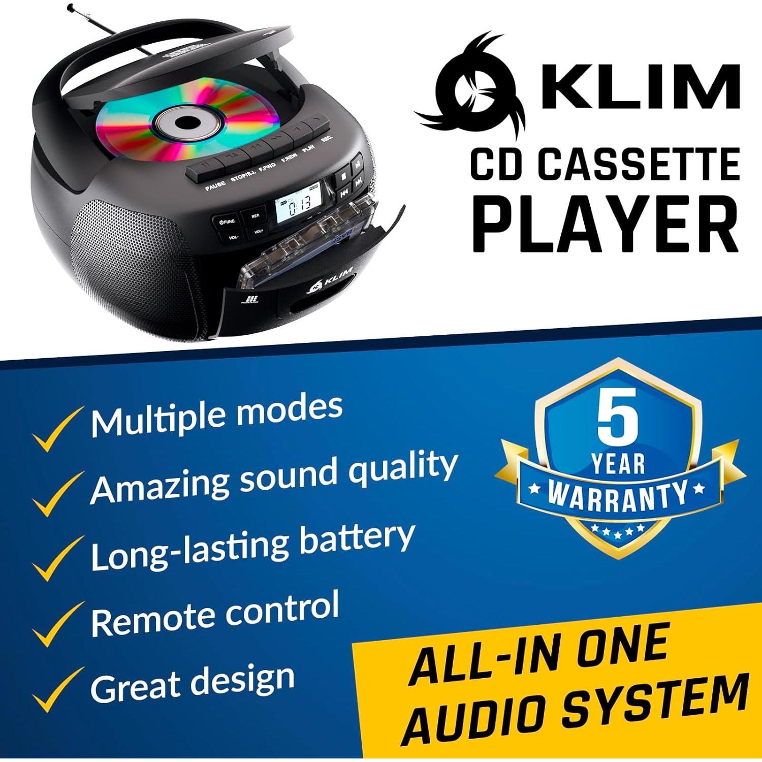 Boombox KLIM con Reproductor de CD y Casete, Bluetooth, Radio AM/FM