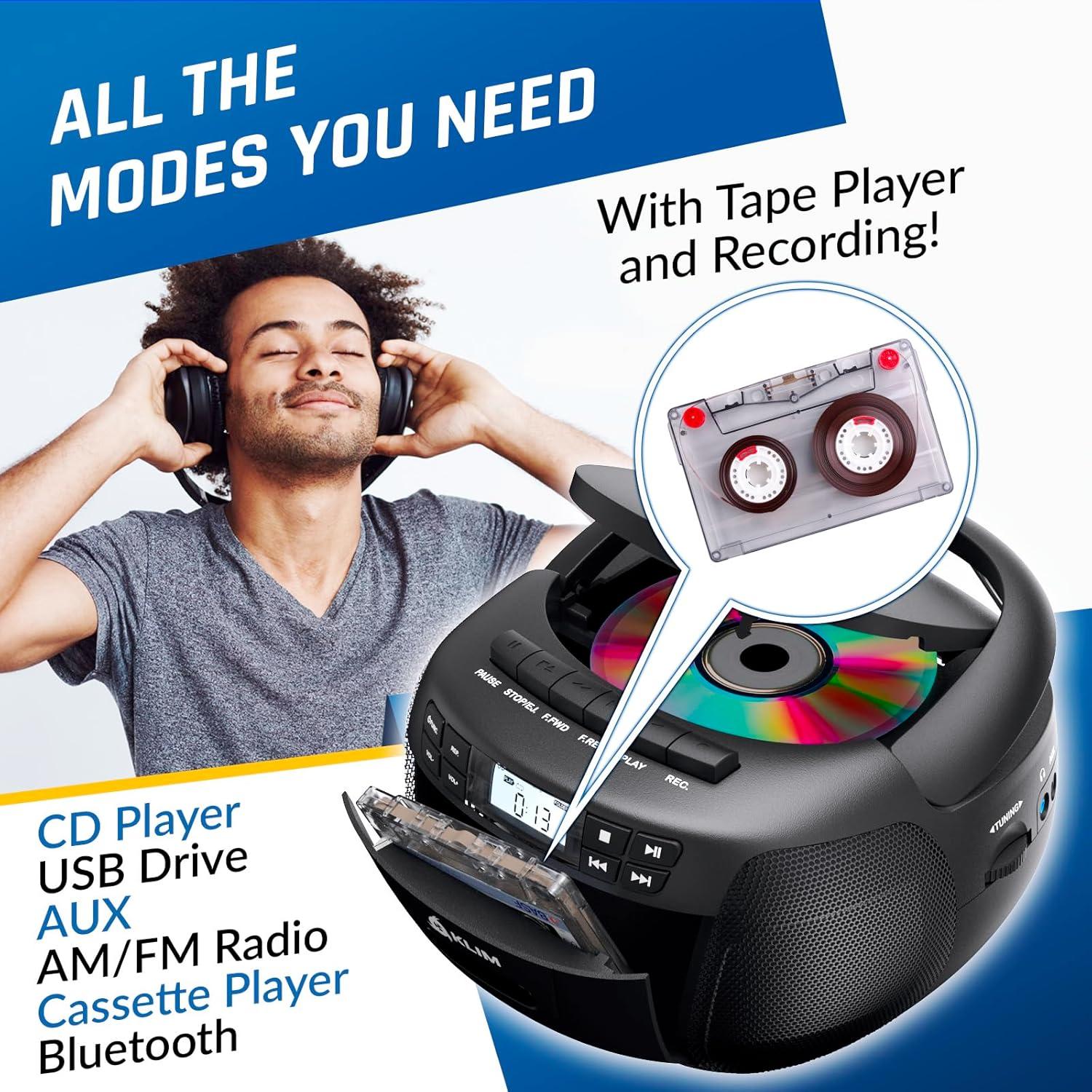 Boombox KLIM con Reproductor de CD y Casete, Bluetooth, Radio AM/FM