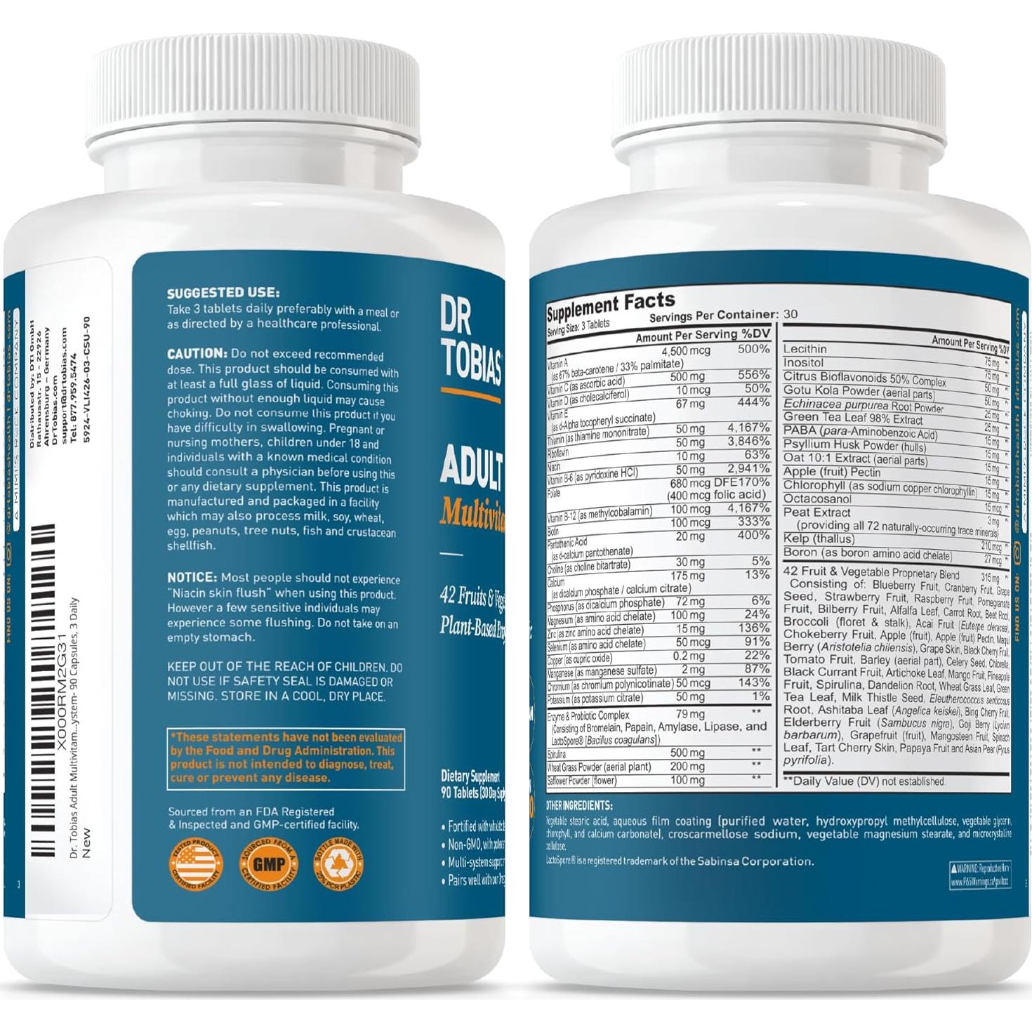 Multivitamínico Adulto Dr. Tobias 90 Tabletas Veganas