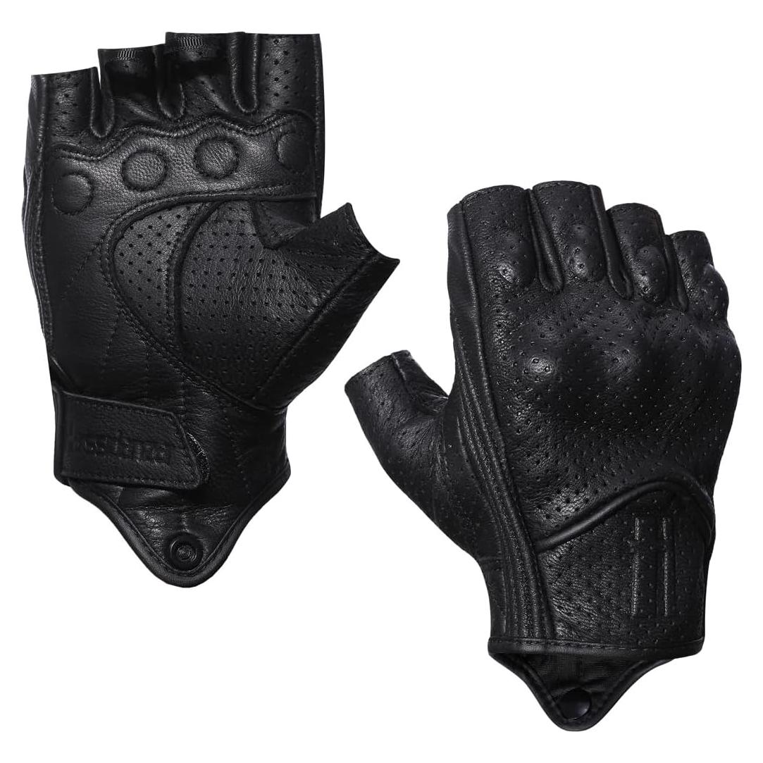Harssidanzar Men's Motorcycle Gloves Leather Perforated Motorbike Riding Driving Gloves CM044US