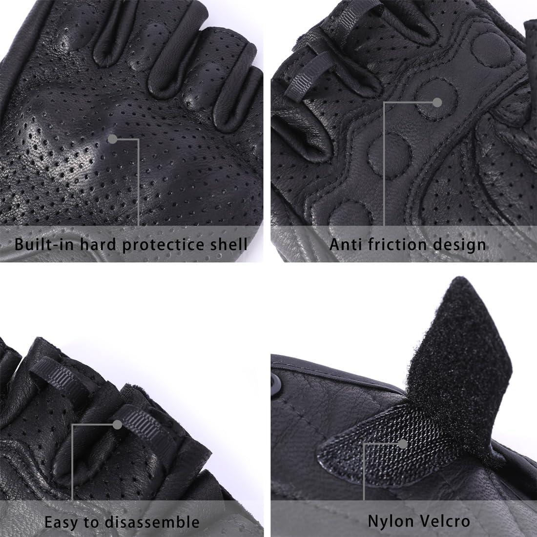 Harssidanzar Men's Motorcycle Gloves Leather Perforated Motorbike Riding Driving Gloves CM044US