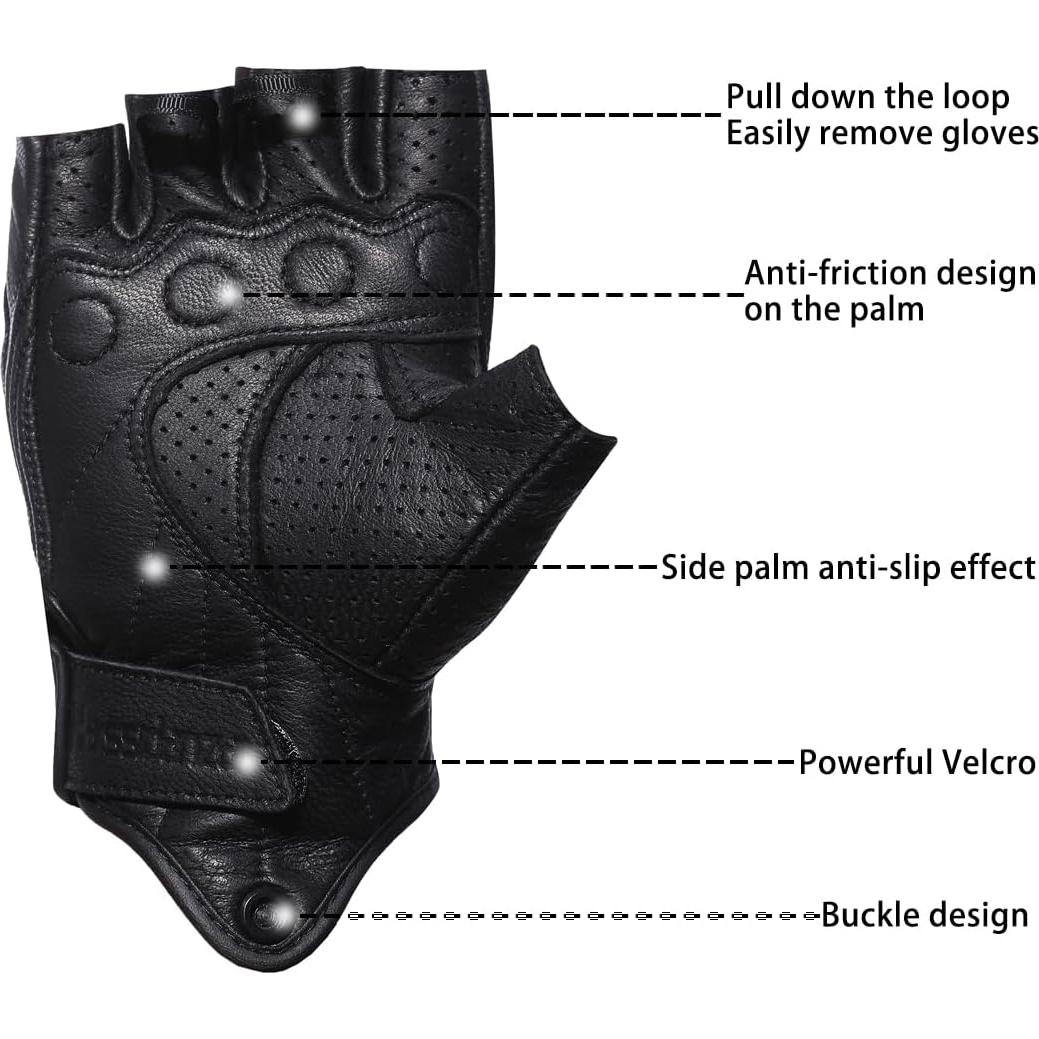 Harssidanzar Men's Motorcycle Gloves Leather Perforated Motorbike Riding Driving Gloves CM044US
