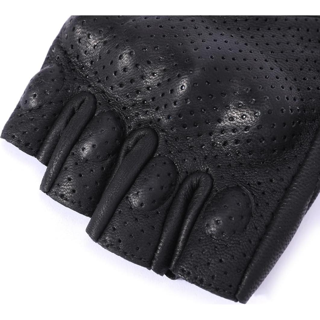 Harssidanzar Men's Motorcycle Gloves Leather Perforated Motorbike Riding Driving Gloves CM044US