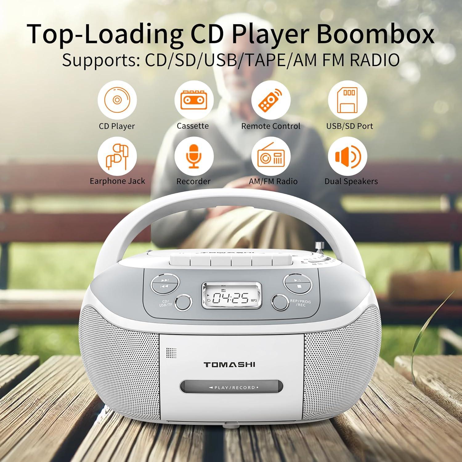 Reproductor de CD Boombox TOMASHI CD-860A Portátil AM/FM
