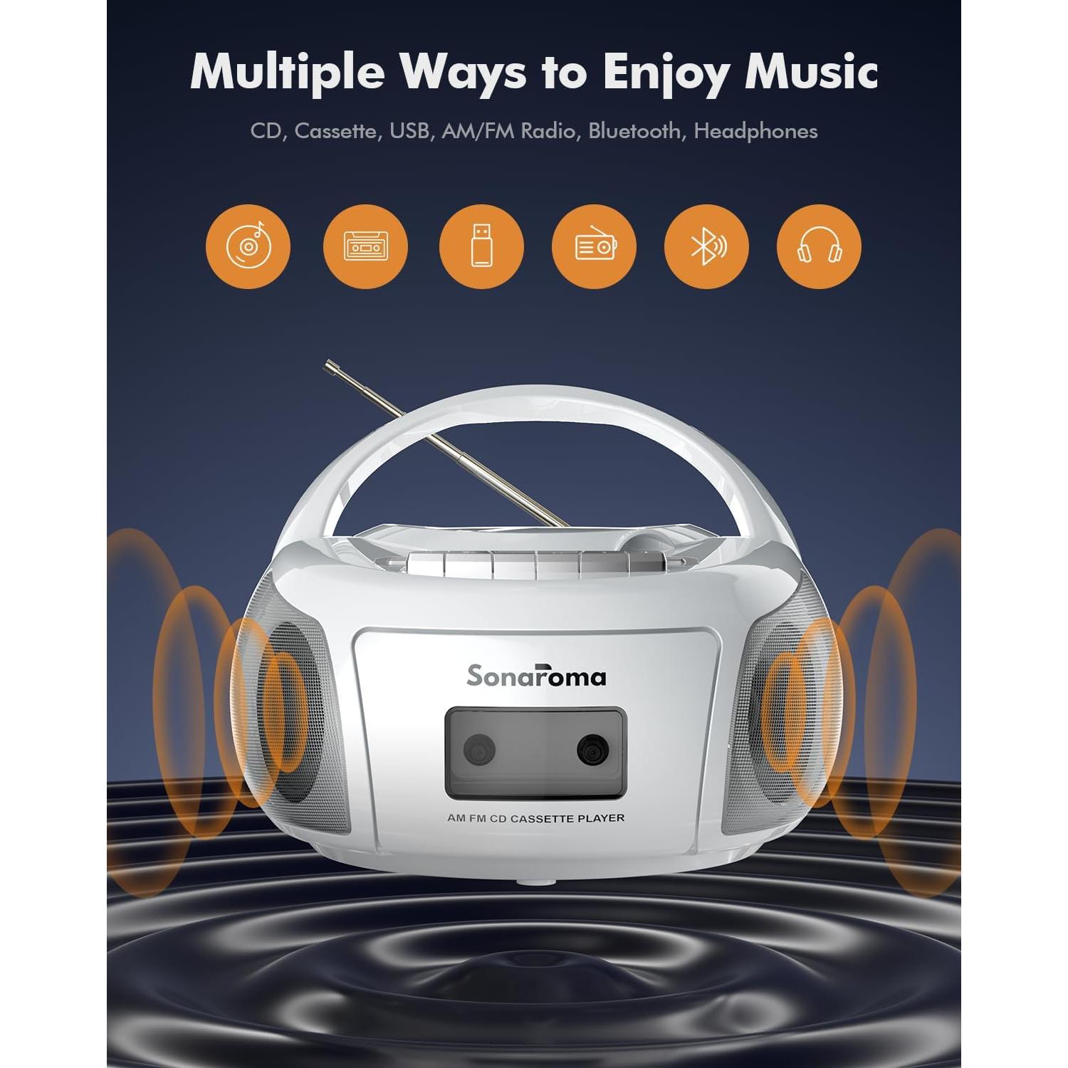 Boombox Bluetooth Lumaterra BBXWE CD Casete Radio USB Blanco