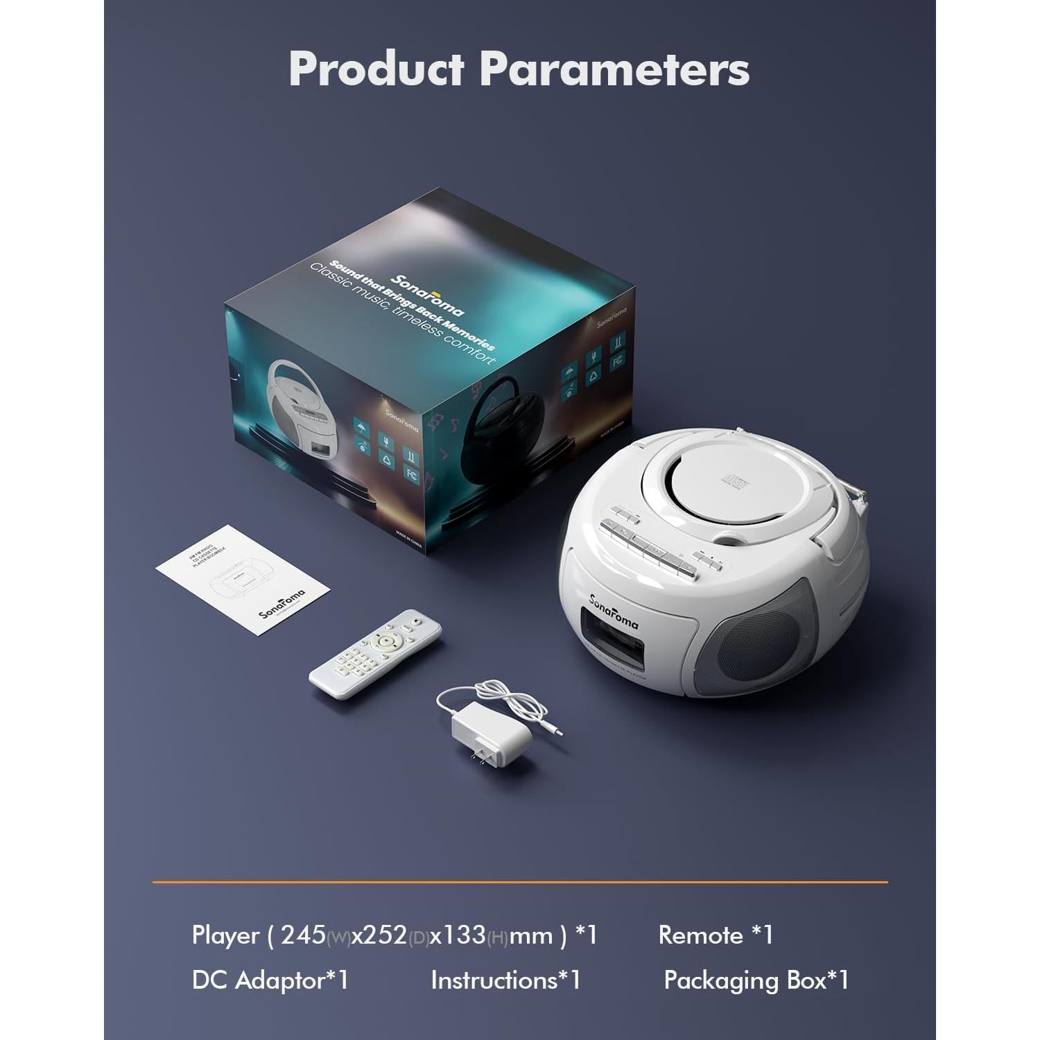 Boombox Bluetooth Lumaterra BBXWE CD Casete Radio USB Blanco