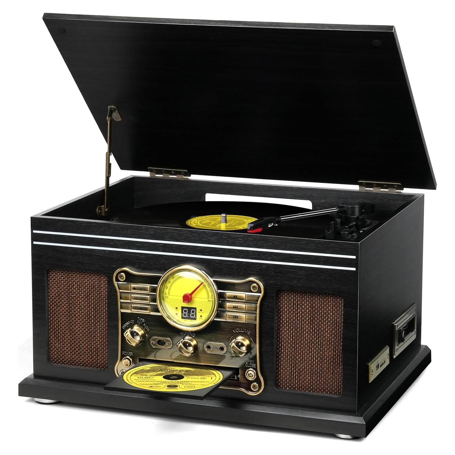 Reproductor de Vinilo Bluetooth FEKTIK M506 10 en 1 Negro