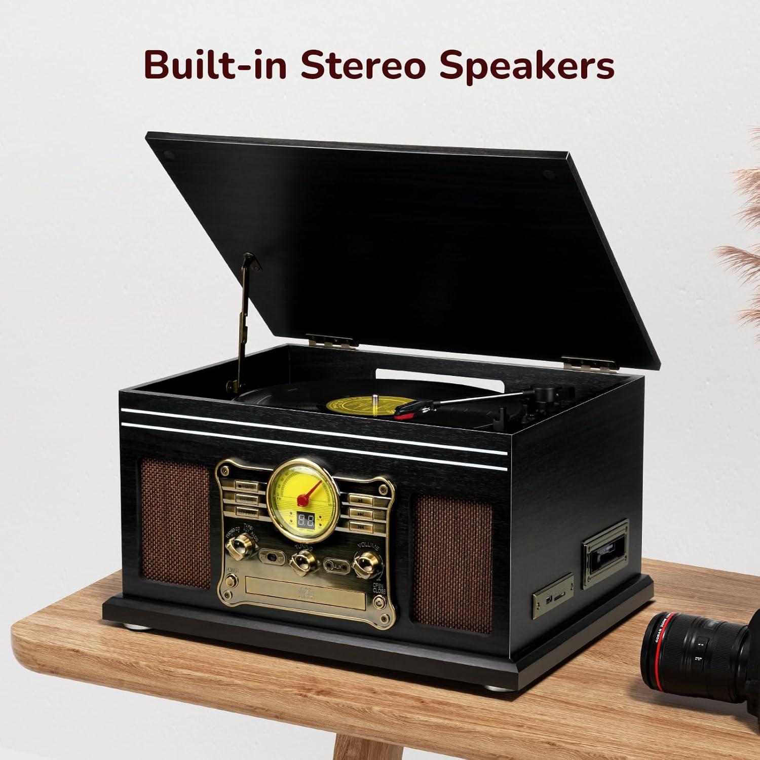 Reproductor de Vinilo Bluetooth FEKTIK M506 10 en 1 Negro