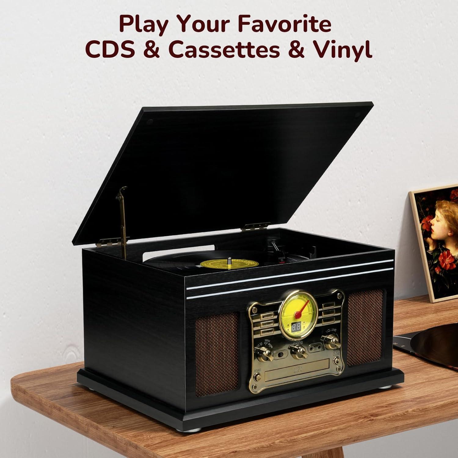 Reproductor de Vinilo Bluetooth FEKTIK M506 10 en 1 Negro