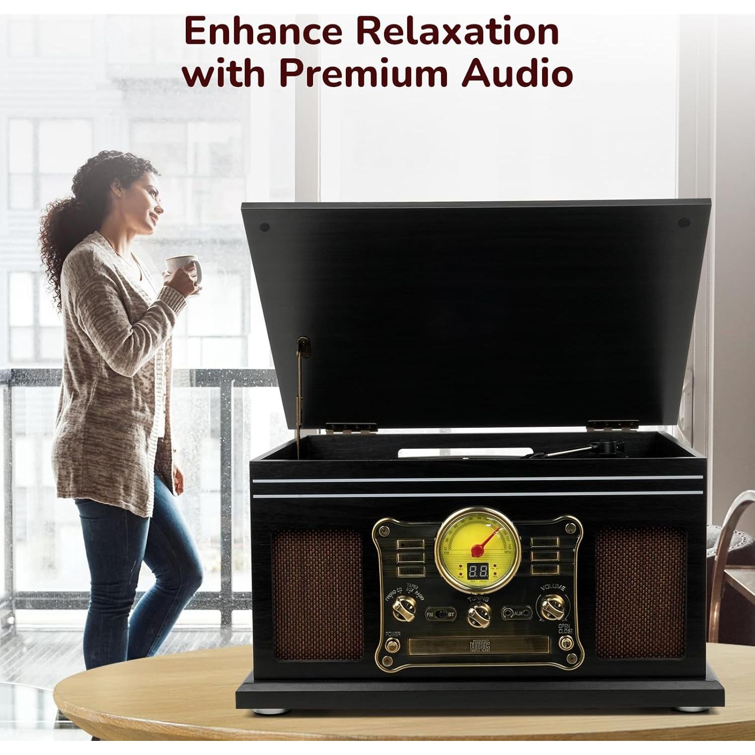 Reproductor de Vinilo Bluetooth FEKTIK M506 10 en 1 Negro