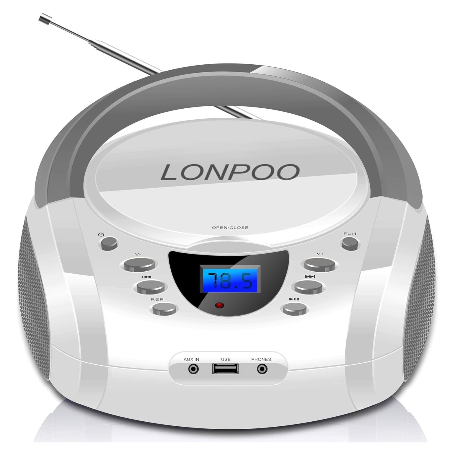 Reproductor de CD Portátil LONPOO LP-D01 Bluetooth FM USB