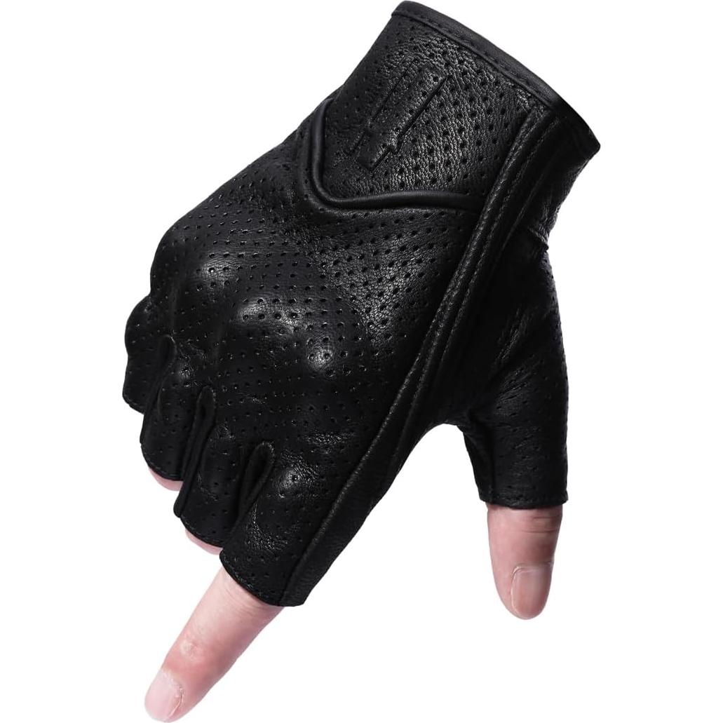 Guantes de Motocicleta Harssidanzar de Cuero Perforado