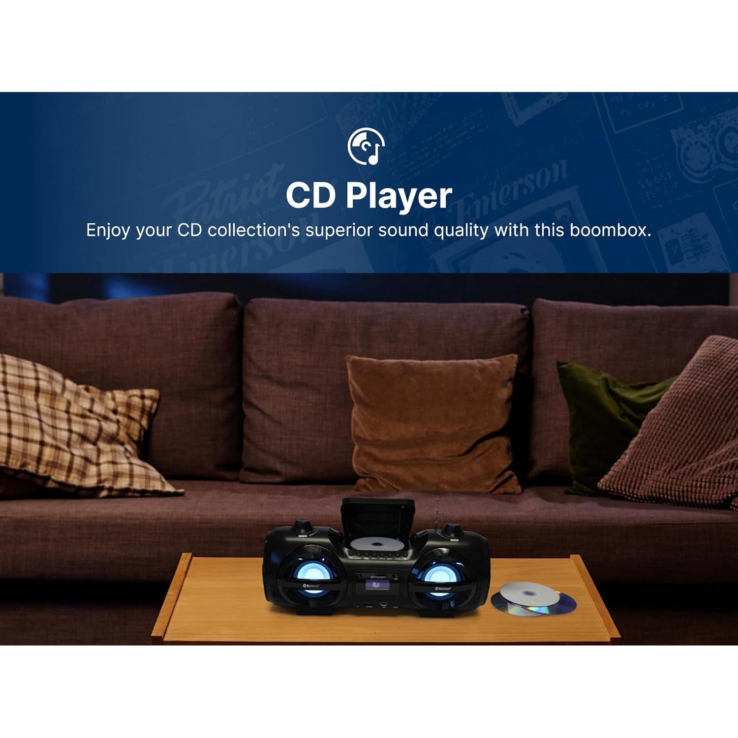 Reproductor Boombox Emerson EPB-3005 CD, Bluetooth, LED, USB