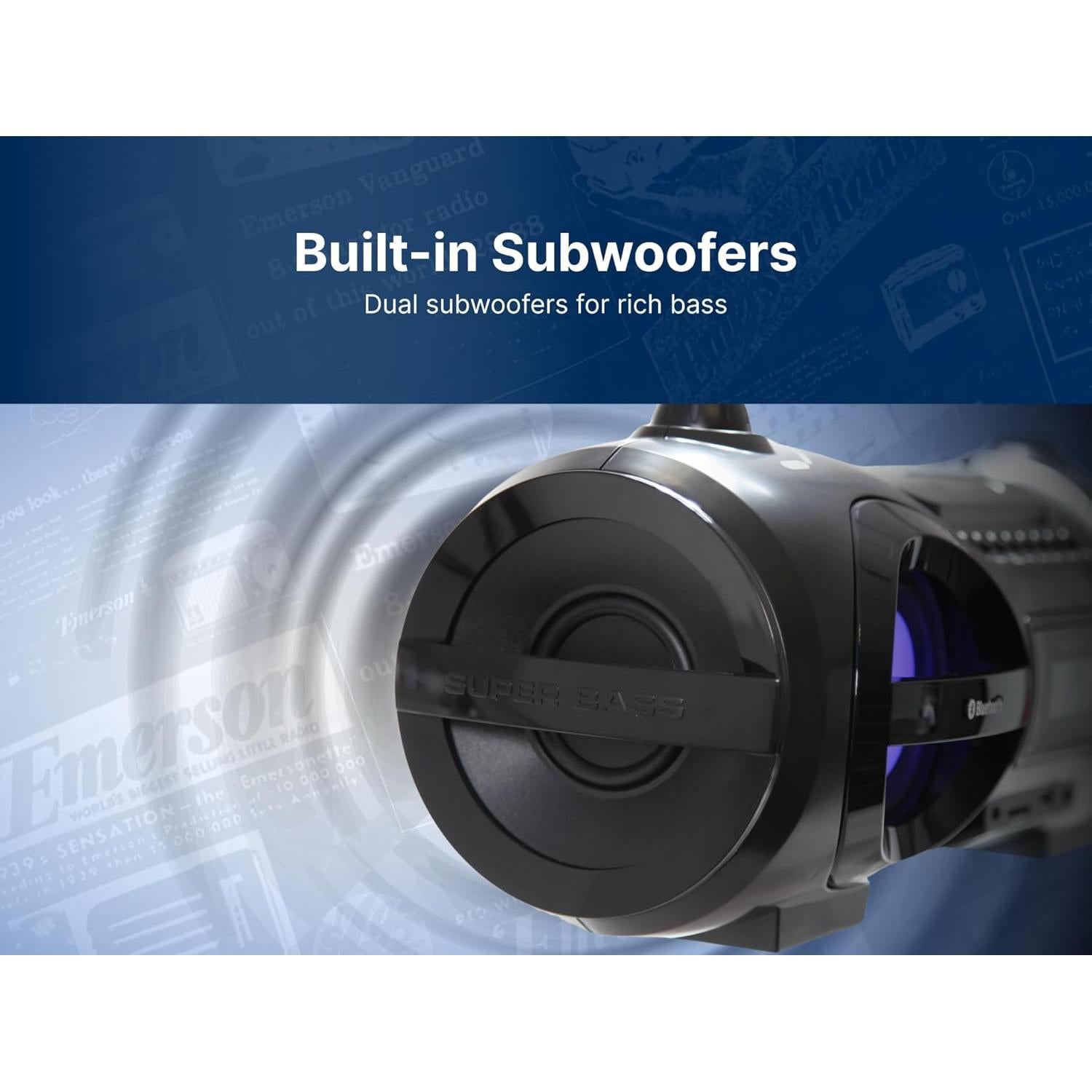 Reproductor Boombox Emerson EPB-3005 CD, Bluetooth, LED, USB