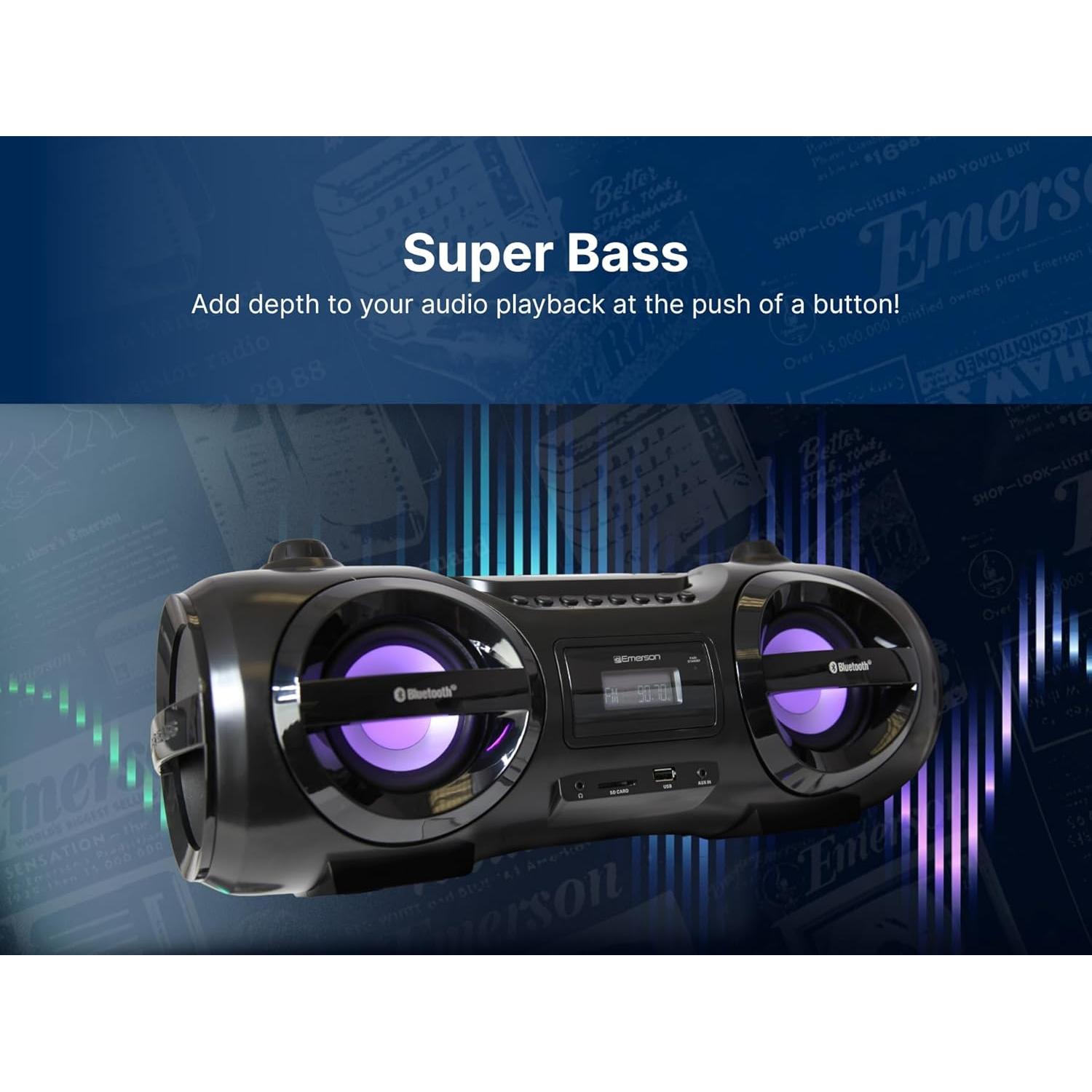 Reproductor Boombox Emerson EPB-3005 CD, Bluetooth, LED, USB
